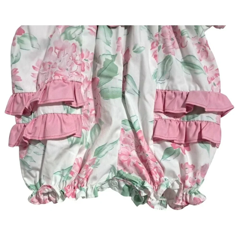 Vintage Baby Togs Embroidered Floral‎ Romper 3-6 Months Pink & White Ruffle